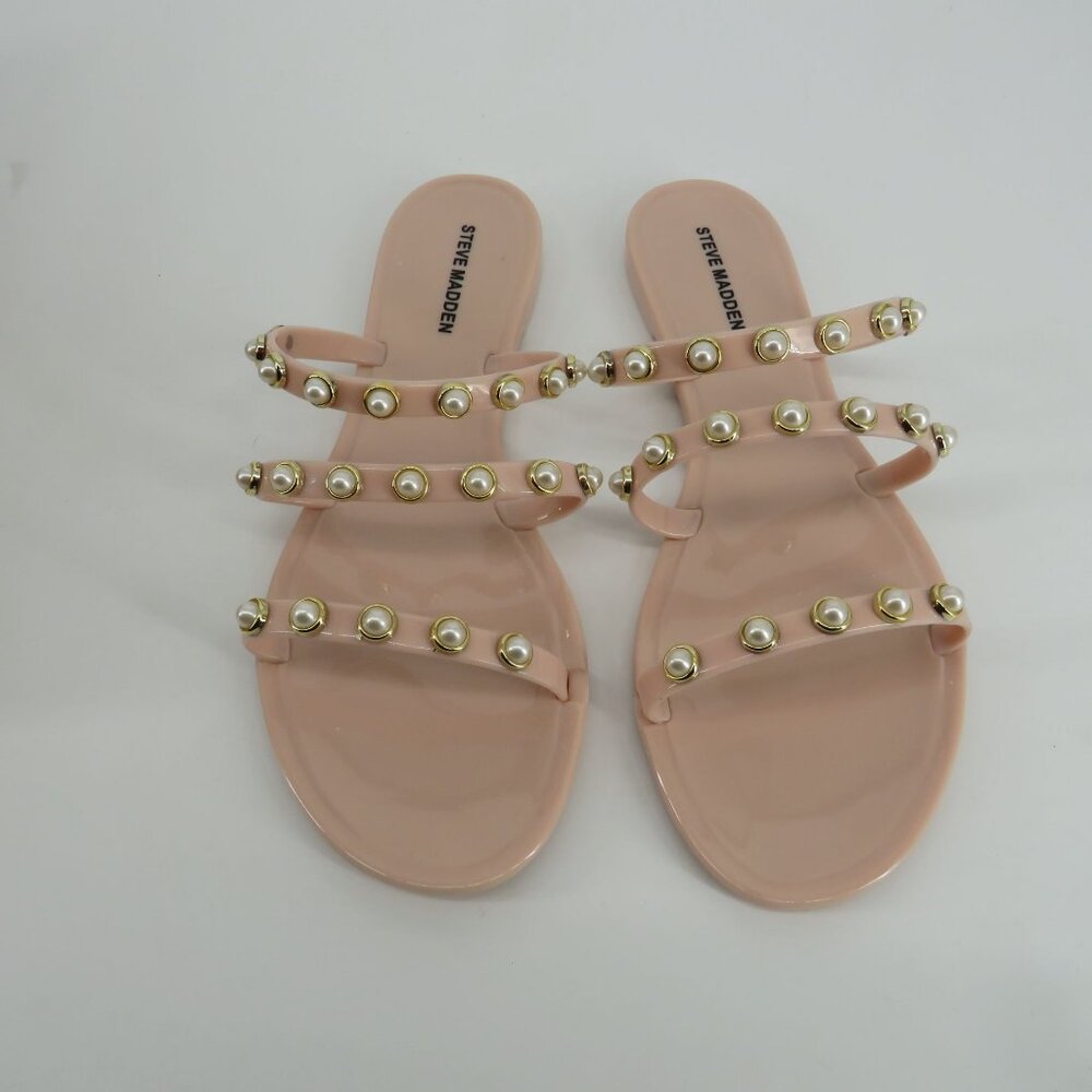 Steve Madden Womens Yalsa Blush Pearl Embellished Flat Sandal 10 New In Box